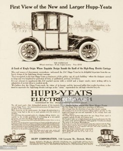 A Hupp-Yeats electric car is pictured in a magazine advertisement from 1911. The body of this new model is described as being closer to the ground than previous cars. The ad states that this feature is destined to supersede the high-hung electric carriage as the safety superseded the old high wheeled bicycle. The price listed in the ad for the Patrician model as pictured is $2150. (Photo by Stock Montage/Getty Images)