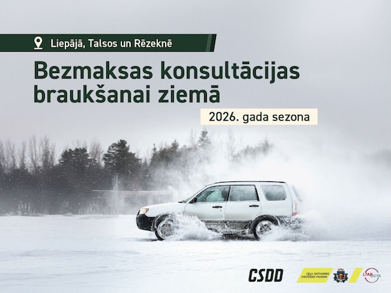 CSDD arī šajā gadā aicina autovadītājus piedalīties bezmaksas ziemas braukšanas konsultācijās